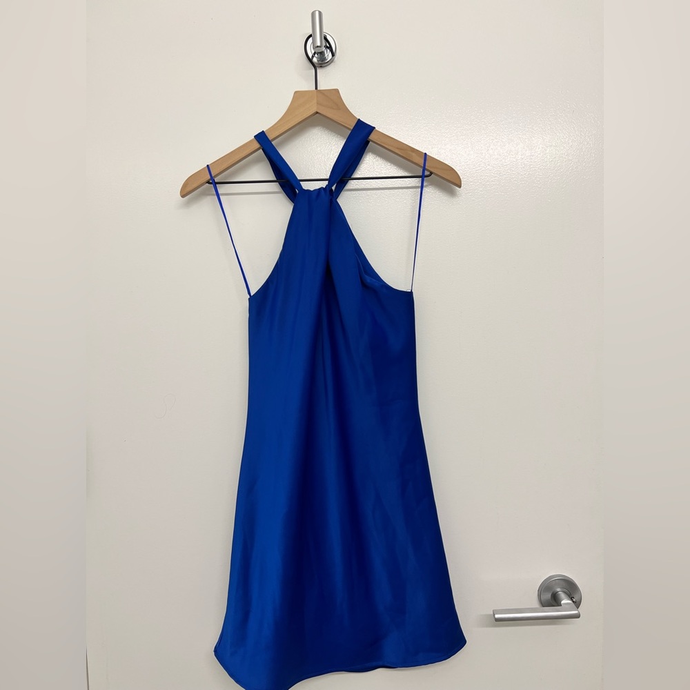 Blue halter neck mini dress